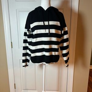 Cynthia Rowley Women's Size M Black White Striped Soft Hoodie Cozy